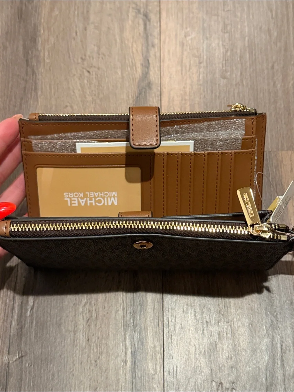 Michael Kors | Dark Brown MK Logo Wristlet with Gold Hardware